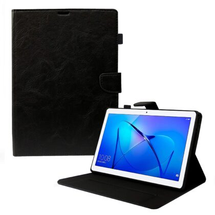 TGK Genuine Leather Support Auto Sleep/Wake Ultra Compact Slim Folding Folio Cover Case for Honor MediaPad T3 10 9.6 inch Tablet (Multi_Black)