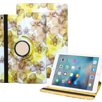 TGK Flower Print Design 360 Degree Rotating Leather Auto Sleep Wake Function Smart Case Cover for?iPad Mini 4 7.9 Inch 2015 A1538 A1550 – Yellow