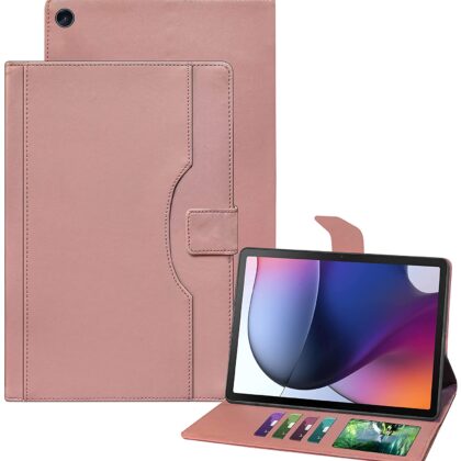 TGK Multi-Angle Viewing Smart Stand with Document Card Pocket Wallet Leather Flip Case Cover for Motorola Moto Tab G62 10.6 inch Tablet (Pink)
