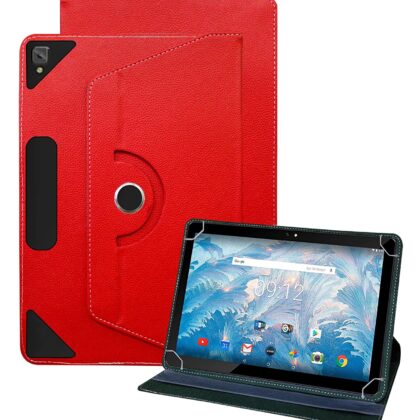TGK Universal 360 Degree Rotating Leather Rotary Swivel Stand Case Cover for Acer One 10 T4-129L 10 inch Tablet (Red)