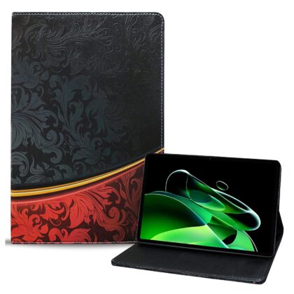 TGK Printed Classic Design Leather Folio Flip Case with Viewing Stand Protective Cover for Realme Pad X 11 inch Tab (Black & Red Floral Pattern)