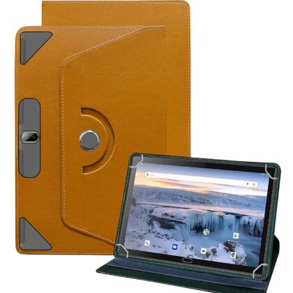 TGK Universal 360 Degree Rotating Leather Rotary Swivel Stand Case Cover for Wishtel IRA A1 10 inch Tablet (Orange)
