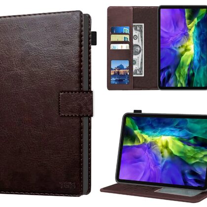 TGK Multi Protective Leather Case with Viewing Stand and Card Slots Flip Cover for iPad Pro 11 inch Cover 2021/2020/2018 Release, iPad Pro 11 inch 2021 M1 3rd Gen (Dark Brown)