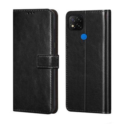 TGK 360 Degree Protection | Protective Design Leather Wallet Flip Cover with Card Holder | Photo Frame | Inner TPU Back Case Compatible for Redmi 9 / Redmi 9c (Black)
