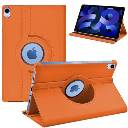 TGK 360 Degree Rotating Leather Smart Rotary Swivel Stand Cover for iPad Air 5th Generation Case (10.9 inch), iPad Air 10.9″ 2022 Released (Orange)