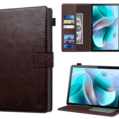 TGK Multi Protective Wallet Leather Flip Stand Case Cover for Motorola Moto Tab G70 LTE 11 inch Tablet, Chocolate Brown