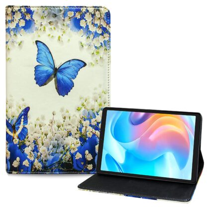 TGK Printed Classic Design Leather Folio Flip Case with Viewing Stand Protective Cover for Realme Pad Mini 3 / Realme Pad Mini 4 8.68 inch Tablet (Butterfly & Flowers)