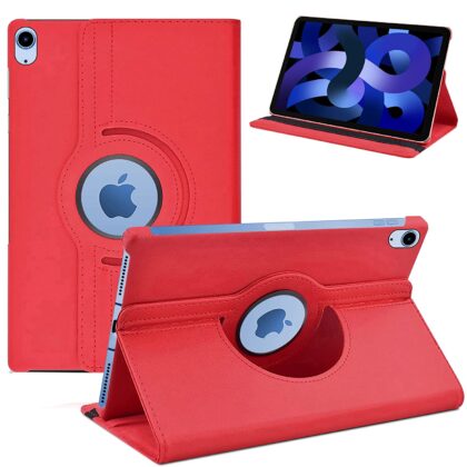 TGK 360 Degree Rotating Leather Smart Rotary Swivel Stand Cover for iPad Air 5th Generation Case (10.9 inch), iPad Air 10.9″ 2022 Released (Red)