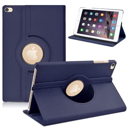 TGK 360 Degree Rotating Leather Auto Sleep Wake Function Smart Case Cover for iPad Air 2 Covers ipad 9.7 inch A1566, A1567 (2014 Launch) Dark Blue