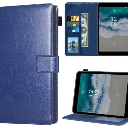 TGK Multi Protective Wallet Leather Flip Stand Case Cover for Nokia Tab T10 8 inch Tablet, Blue