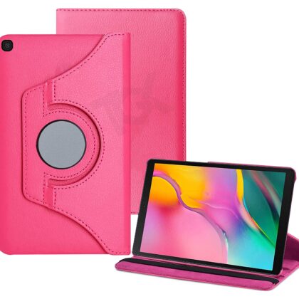 TGK 360 Degree Rotating Leather Stand Case Cover for Samsung Galaxy Tab A 10.1 Cover Model SM-T510 (Wi-Fi) SM-T515 (LTE) SM-T517 2019 Release – Hot Pink