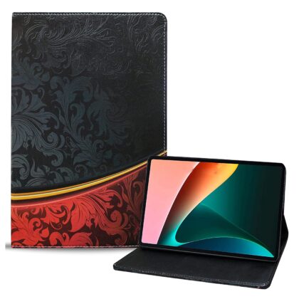 TGK Printed Classic Design Leather Folio Flip Case with Viewing Stand Protective Cover for Xiaomi Mi Pad 5 11″ inch Tablet (Black & Red Floral Pattern)