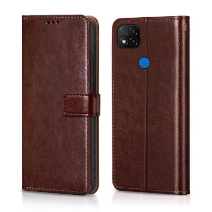 TGK 360 Degree Protection | Protective Design Leather Wallet Flip Cover with Card Holder | Photo Frame | Inner TPU Back Case Compatible for Redmi 9 / Redmi 9c (Dark Brown)