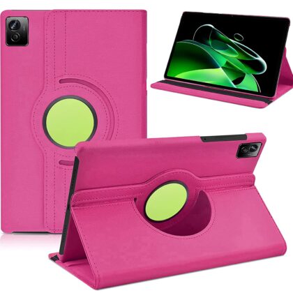 TGK 360 Degree Rotating Leather Smart Rotary Swivel Stand Case Cover for Realme Pad X 11 inch Tab (Hot Pink)