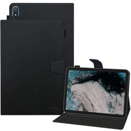TGK Executive Leather Folio Flip Case Cover with Viewing Stand Compatible for Nokia Tab T20 10.4 inch Tablet (Black)