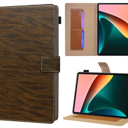 TGK Pattern Multi Protective Leather Case with Viewing Stand and Card Slots Flip Cover for Xiaomi Mi Pad 5 11″ inch Tablet with Pen Strap (Dark Brown)