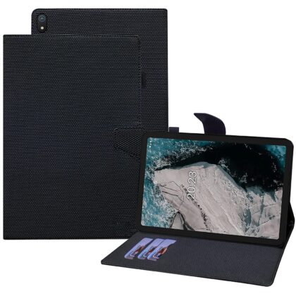 TGK Dotted Smart Leather Wallet Folio Stand Case with Pencil Holder Flip Cover Pouch For Nokia T20 Tablet 10.36 Inch 2021 Model TA-1392 TA-1394 TA-1397 with Stylus Pen Holder (Black)