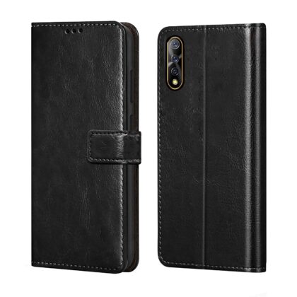 TGK 360 Degree Protection | Protective Design Leather Wallet Flip Cover with Card Holder | Photo Frame | Inner TPU Back Case Compatible for Vivo S1 / Vivo Z1x (Black)