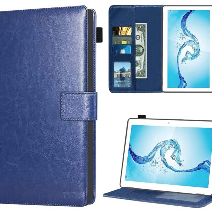 TGK Multi Protective Leather Case with Viewing Stand and Card Slots Flip Cover for Acer One 10 T8-129L Tablet 10.1 Inch (Blue)
