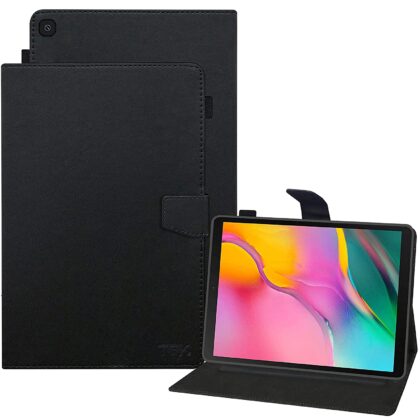 TGK Leather Flip Stand Case Cover for Samsung Galaxy Tab A 10.1″ T510/T515 with Stylus Holder, Black