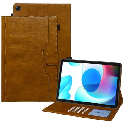 TGK Leather Business Folio Stand Cover Case for Realme Pad 10.4 inch with Pencil Holder (Amber Orange)
