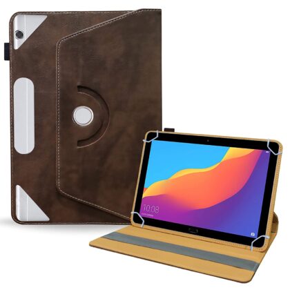 TGK Rotating Leather Flip Case Tablet Stand for Huawei Honor MediaPad T5 Cover 10.1 inch (Dark Brown)