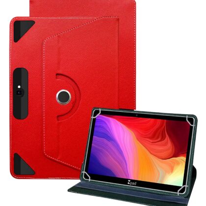 TGK Universal 360 Degree Rotating Leather Rotary Swivel Stand Case Cover for Wishtel IRA ZPAD 10.1 inch Tablet (Red)