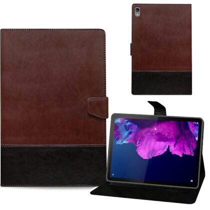 TGK Dual Color Leather Flip Stand Case Cover for Lenovo Tab P11/P11 Plus 11 inch TB-J606F/J606X (Brown, Black)
