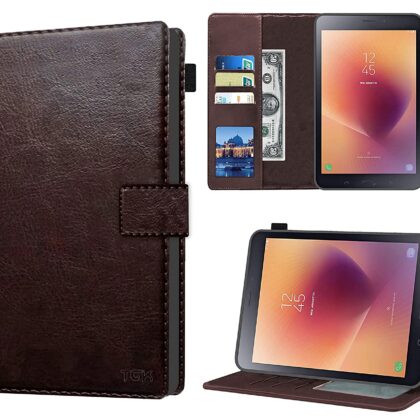 TGK Multi Protective Wallet Leather Flip Stand Case Cover for Samsung Galaxy Tablet A 8 inch SM-T380 / SM-T385 (2017 Release Tablet), Chocolate Brown