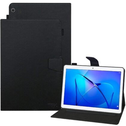 TGK Leather Flip Stand Case Cover for Honor MediaPad T3 10 9.6 inch Tablet with Stylus Holder, Black