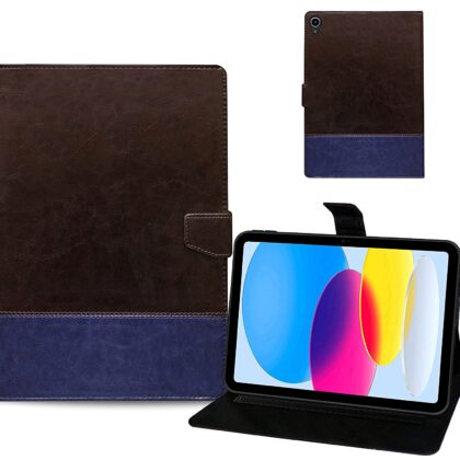 TGK Dual Color Leather Flip Stand Case Cover for Apple iPad 10th Generation 10.9 inch 2022 (Dark Brown, Blue)