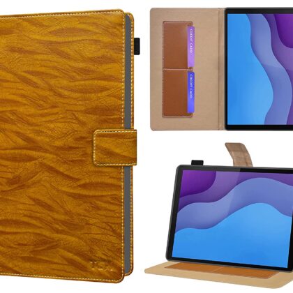 TGK Pattern Leather Stand Flip Case Cover for Lenovo Tab M10 HD 2nd Gen TB-X306X / Smart Tab M10 HD 2nd Gen TB-X306F with Stylus Pen Holder – Brown