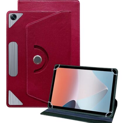 TGK Universal 360 Degree Rotating Leather Rotary Swivel Stand Case Cover for Oppo Pad Air 10.36 inch Tab (Wine-Red)
