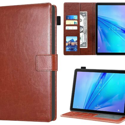 TGK Multi Protective Wallet Leather Flip Stand Case Cover for TCL Tab 10s 10.1 inches Tablet 25.65 cm, Brown