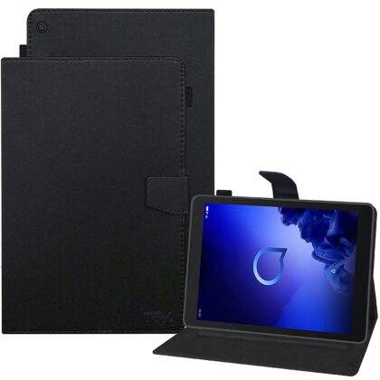 TGK Leather Flip Stand Case Cover for Alcatel 3T 10 Tablet Model No 8088Q-3AALIN1 with Stylus Holder, Black