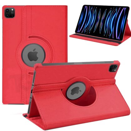 TGK 360 Degree Rotating Leather Smart Rotary Swivel Stand Case Cover for iPad Pro 12.9 inch 2022 (6th Generation) (Red)