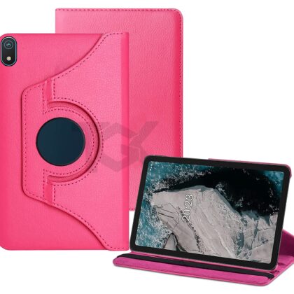 TGK 360 Degree Rotating Leather Smart Rotary Swivel Stand Case Cover for Nokia Tab T20 10.4 inch Tablet / Nokia Tab T20 10.36 inch Tablet [Model TA-1392 TA-1394 TA-1397] (Hot Pink)