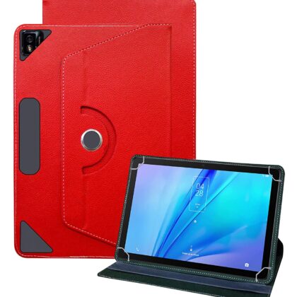 TGK Universal 360 Degree Rotating Leather Rotary Swivel Stand Case for TCL Tab 10s 10.1 inches Tablet (Red)