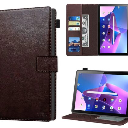 TGK Multi Protective Wallet Leather Flip Stand Case Cover for Lenovo Tab M10 FHD Plus 3rd Gen 10.6 inch Tablet, Chocolate Brown