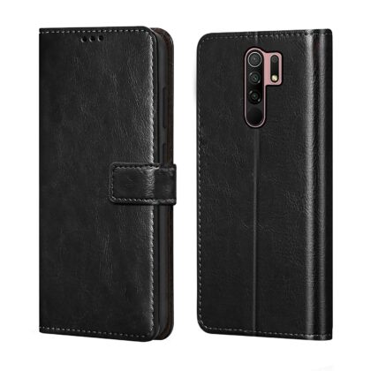 TGK 360 Degree Protection | Protective Design Leather Wallet Flip Cover with Card Holder | Photo Frame | Inner TPU Back Case Compatible for Redmi 9 Prime/Poco M2 (Black)