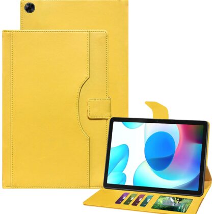 TGK Multi-Angle with Viewing Stand Leather Flip Case Cover for Realme Pad 10.4 inch (Yellow)