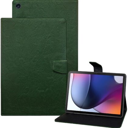 TGK Plain Design Leather Flip Stand Case Cover for Motorola Moto Tab G62 10.6 inch Tablet | Motorola Tab G62 (Green)