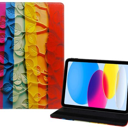 TGK Printed Classic Design Leather Stand Flip Case Cover for iPad 10th Generation 10.9 inch 2022 (Leaf Pattern)