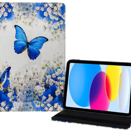 TGK Printed Classic Design Leather Stand Flip Case Cover for iPad 10th Generation 10.9 inch 2022 (Butterfly & Flowers)