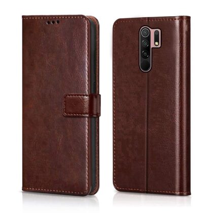 TGK 360 Degree Protection | Protective Design Leather Wallet Flip Cover with Card Holder | Photo Frame | Inner TPU Back Case Compatible for Redmi 9 Prime/Poco M2 (Dark Brown)