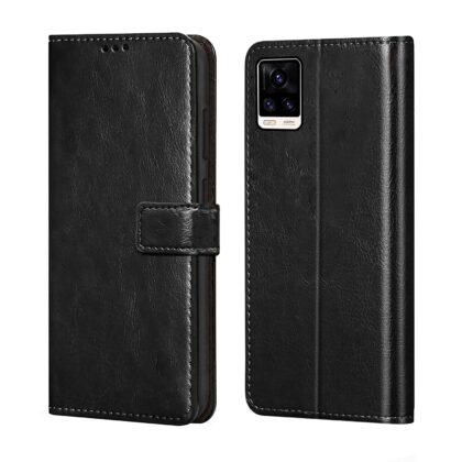 TGK 360 Degree Protection | Protective Design Leather Wallet Flip Cover with Card Holder | Photo Frame | Inner TPU Back Case Compatible for Vivo V20 (Black)