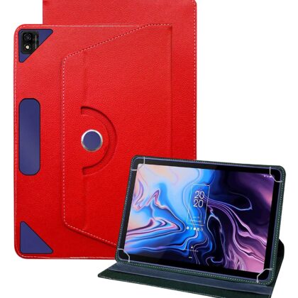 TGK Universal 360 Degree Rotating Leather Rotary Swivel Stand Case for TCL 10 TAB Max 10.36 inches Tablet (Red)
