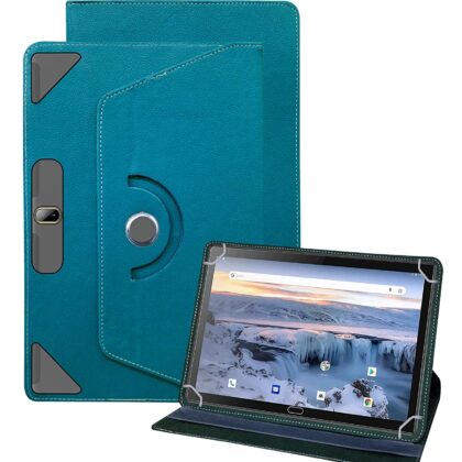 TGK Universal 360 Degree Rotating Leather Rotary Swivel Stand Case Cover for Wishtel IRA A1 10 inch Tablet (Sky Blue)