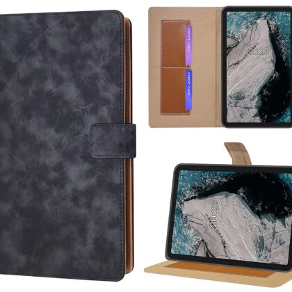 TGK Lightweight Business Design Leather Folio Flip Case Cover for Nokia Tab T20 10.4 inch Tablet / Nokia T20 Tab 10.36 Inch 2021 [Model TA-1392 TA-1394 TA-1397] (Black)