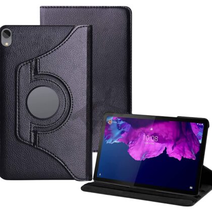 TGK 360 Degree Rotating Leather Smart Rotary Swivel Stand Case Cover for Lenovo Tab P11/P11 Plus 11 inch Tablet TB-J606F / J606X / J607F (Black)